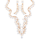 Bridal Wedding Jewelry Set Crystal Pearl Chunky V Drop Swirl Necklace Gold