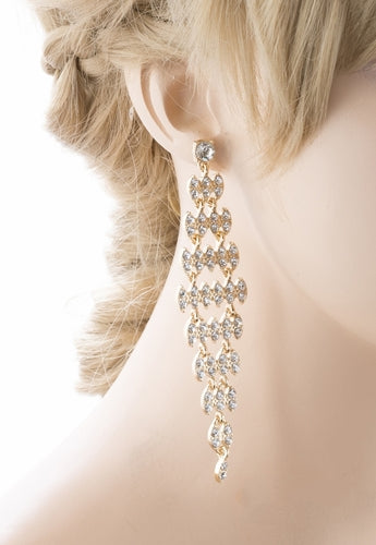 Bridal Wedding Jewelry Crystal Rhinestone Stylish Dangle Earrings E806 Gold - Accessoriesforever