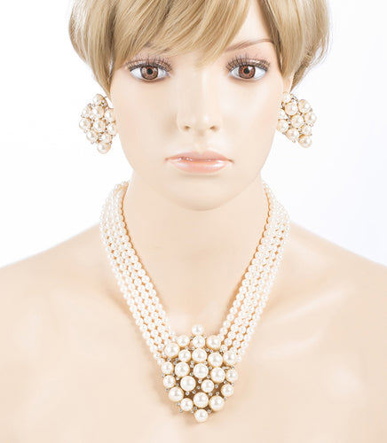Bridal Wedding Jewelry Set Necklace Earring Crystal Rhinestone SM V Drop GD - Accessoriesforever