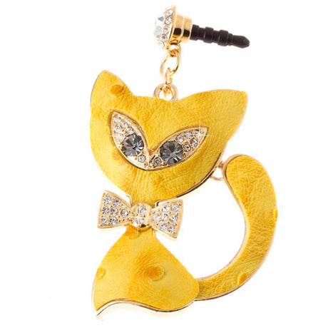 Earphone Dustproof Plug Stopper Phone Ear Cap Crystal Bow Tie Cat Gold Yellow