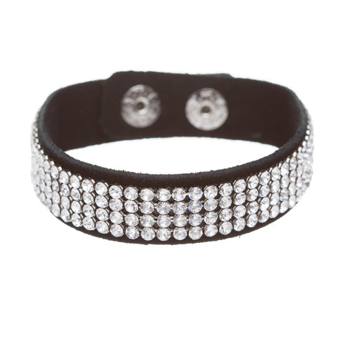 Simple Liner Sparkle Crystal Rhinestone Faux Leather Wrap Fashion Bracelet Clear