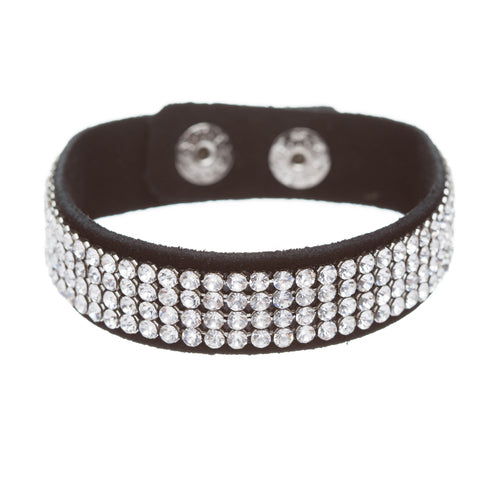 Simple Liner Sparkle Crystal Rhinestone Faux Leather Wrap Fashion Bracelet Clear