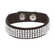 Simple Liner Sparkle Crystal Rhinestone Faux Leather Wrap Fashion Bracelet Clear