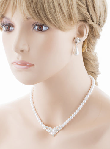 Bridal Wedding Jewelry Set Crystal Pearl Beautiful Elegant Necklace - Accessoriesforever