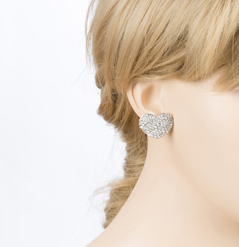 Sparkle Heart Shape Fashion Medium Stud Earrings Valentine Love Silver Clear