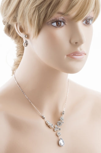 Bridal Wedding Jewelry Crystal Rhinestone Brilliant Design Necklace Earring SV - Accessoriesforever