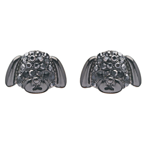 Puppy Dog Crystal Rhinestone Fashion Small Stud Earrings Hematite Black