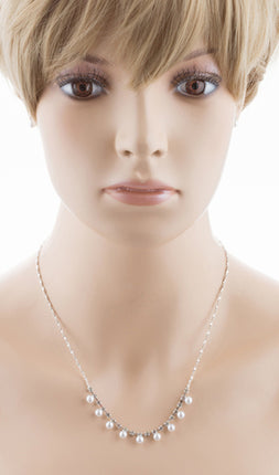 Bridal Wedding Jewelry Set Crystal Rhinestone Elegant Pearl Necklace Silver - Accessoriesforever