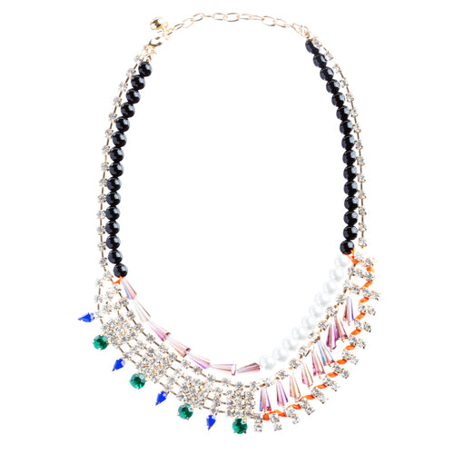 Contrasting Arrangement Crystal Rhinestone Statement Bib Necklace N79 Multi - Accessoriesforever