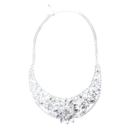 Bridal Wedding Jewelry Set Crystal Rhinestone Classic Bib Design J589 Silver - Accessoriesforever