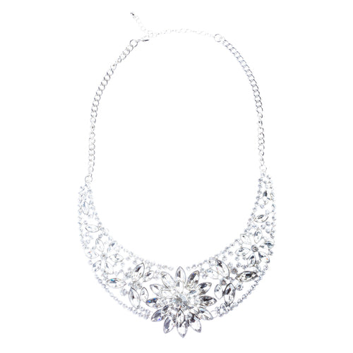 Bridal Wedding Jewelry Set Crystal Rhinestone Classic Bib Design J589 Silver