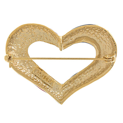 Patriotic Jewelry Crystal Rhinestone Heart American Flag Brooch Pin BH200 Gold - Accessoriesforever