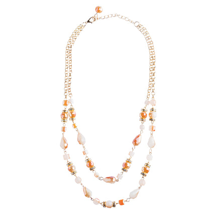 Beautiful Fashion Beads Double Layered Design Statement Necklace Set Pink