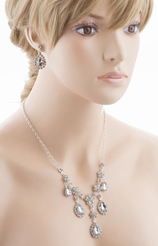 Bridal Wedding Jewelry Set Crystal Rhinestone Gorgeous Multi Teardrop Dangles SV - Accessoriesforever