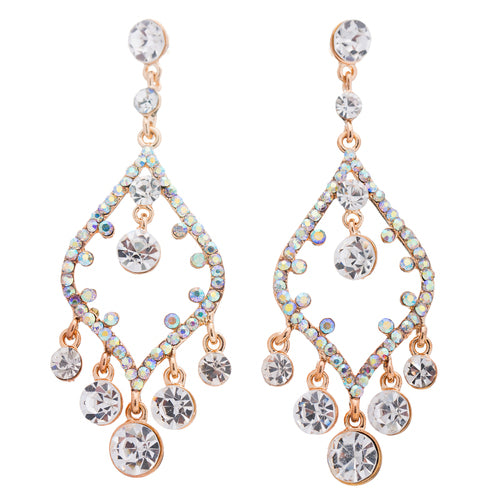 Bridal Wedding Jewelry Crystal Rhinestone Open Chandelier Dangle Earrings Gold