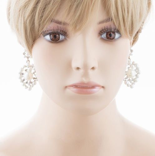 Bridal Wedding Jewelry Crystal Rhinestone Multi Pearl Dangle Earrings Ivory - Accessoriesforever
