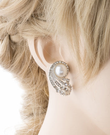 Bridal Wedding Jewelry Rhinestone Pearl Classic Style Fashion Earrings E959 SV - Accessoriesforever