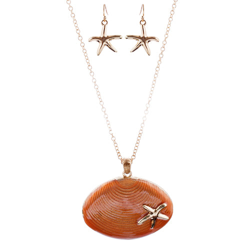 Fun Ocean Inspired Sea Star Shell Pendant Necklace Earrings Set JN280 Orange