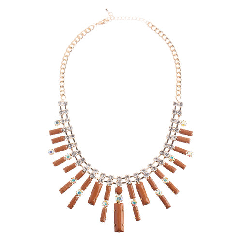 Chic Trendy Fashion Link Design Rhinestone Statement Necklace Set Brown
