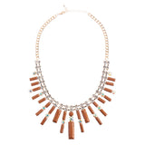 Chic Trendy Fashion Link Design Rhinestone Statement Necklace Set Brown