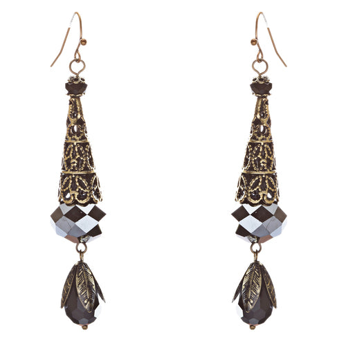 Bold Fashion Crystal Rhinestone Brassy Tear Drop Cone Design Earrings E841 Black