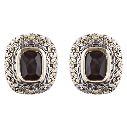 Sophisticated Classic Gorgeous Two-Tone Stud Style Earrings E999 Gold Black