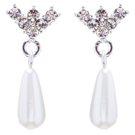 Bridal Wedding Jewelry Set Crystal Rhinestone Teardrop Pearl Soft V Necklace