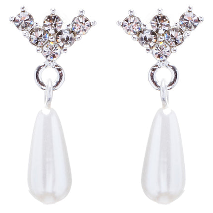 Bridal Wedding Jewelry Set Crystal Rhinestone Teardrop Pearl Soft V Necklace - Accessoriesforever