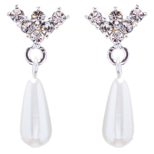 Bridal Wedding Jewelry Set Crystal Rhinestone Teardrop Pearl Soft V Necklace
