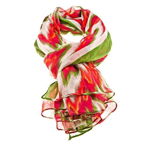 Fashion Chic Tie Dye Zig Zag Print Scarf Green Red