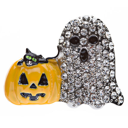 Halloween Costume Jewelry Crystal Rhinestone Dazzle Ghost Pumpkin Brooch Pin
