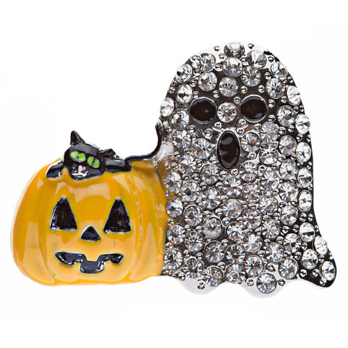 Halloween Costume Jewelry Crystal Rhinestone Dazzle Ghost Pumpkin Brooch Pin