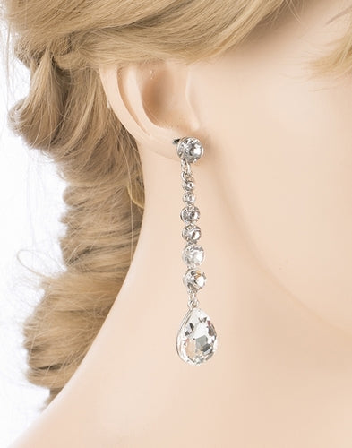 Bridal Wedding Jewelry Crystal Rhinestone Teardrop Linear Elegant Earring E681SV - Accessoriesforever