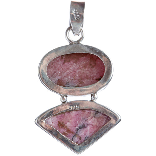 925 Sterling Silver Natural Gemstones Pink Rhodonite Pendant FJSVP2079