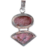 925 Sterling Silver Natural Gemstones Pink Rhodonite Pendant FJSVP2079