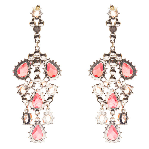 Fashion Chic Sparkle Crystal Rhinestone Stone Dangle Statement Earrings Red