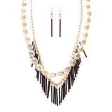 Elegance Fashion Faux Pearl Multi Layered Chain Necklace And Earrings JN262Black