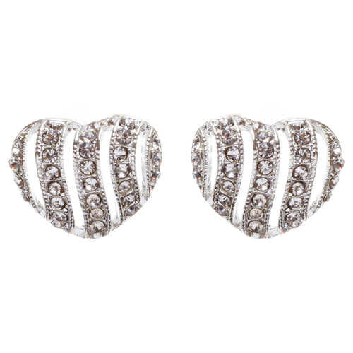 Valentines Jewelry Bridal Wedding Crystal Rhinestone Heart Earrings E964 Silver - Accessoriesforever