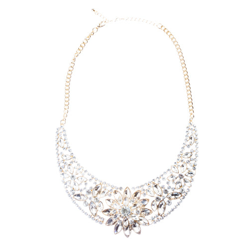 Bridal Wedding Jewelry Set Crystal Rhinestone Classic Bib Design J589 Gold - Accessoriesforever