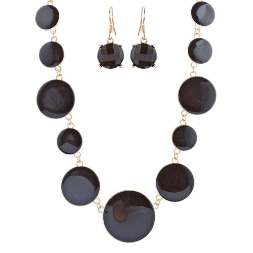 Beautiful Simple Design Bold Statement Necklace Earrings Set N105 Gold Black