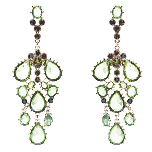 Fashion Chic Sparkle Crystal Rhinestone Stone Dangle Statement Earrings Green