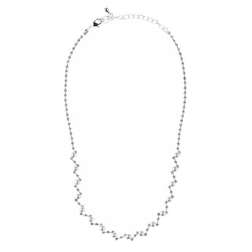 Bridal Wedding Jewelry Set Crystal Rhinestone Pearl Patterned Necklace Earrings - Accessoriesforever