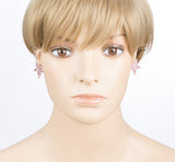 Twinkle Sparkle Crystal Double Star Stud Fashion Earrings Silver Tone Pink