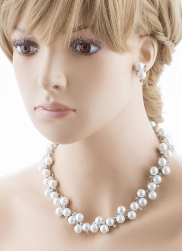 Bridal Wedding Jewelry Set Crystal Rhinestone Pearl Lovely Elegance Necklace - Accessoriesforever