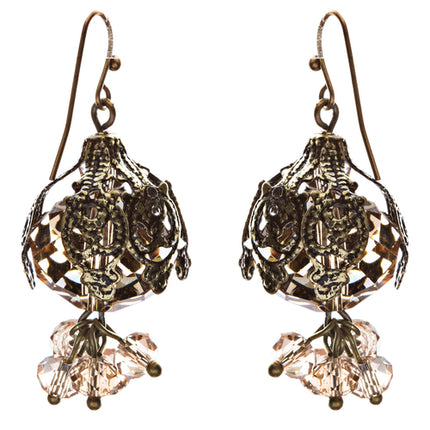 Bold Fashion Crystal Rhinestone Brassy Antique Cluster Ball Earrings E843 Ivory - Accessoriesforever