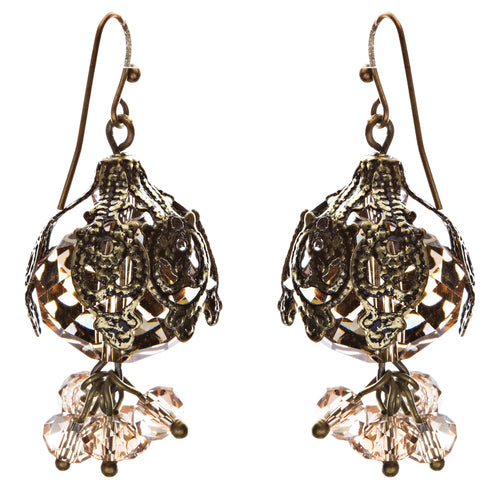 Bold Fashion Crystal Rhinestone Brassy Antique Cluster Ball Earrings E843 Ivory - Accessoriesforever
