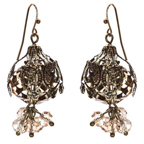 Bold Fashion Crystal Rhinestone Brassy Antique Cluster Ball Earrings E843 Ivory