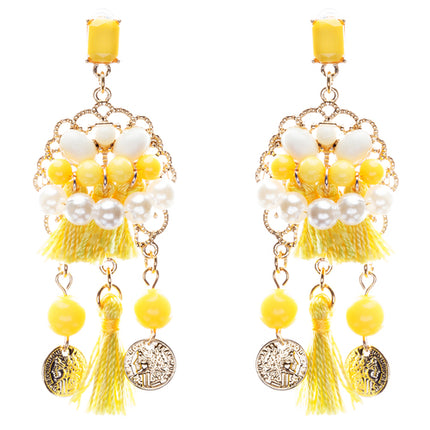 Unconventional Design Faux Pearl Dream Catcher Beaded Dangle Earrings E810Yellow