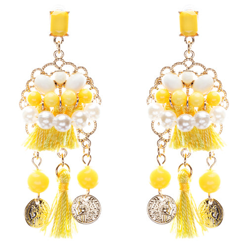 Unconventional Design Faux Pearl Dream Catcher Beaded Dangle Earrings E810Yellow