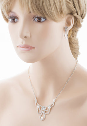 Bridal Wedding Jewelry Set Rhinestone Pearl Flower DP - Accessoriesforever